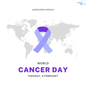 World Cancer Day banner with a ribbon symbol, promoting awareness and unity in the fight against cancer.